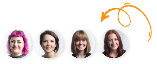 arrow pointing to lighting exchange support team member portraits